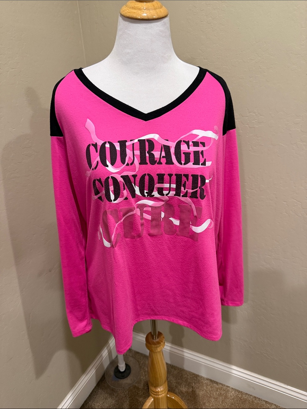 Girls' Pink 'Courage Conquer' V-Neck Long Sleeve Top
